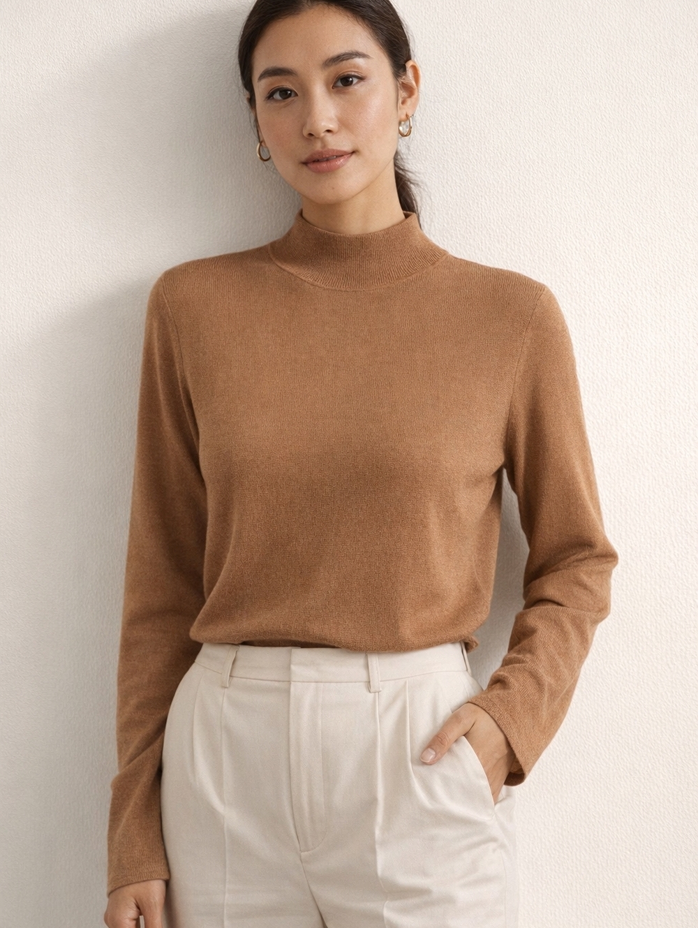 Mark Shale 100% Silk Minimalist Long Sleeve Sweater Rust Brown Women Size M